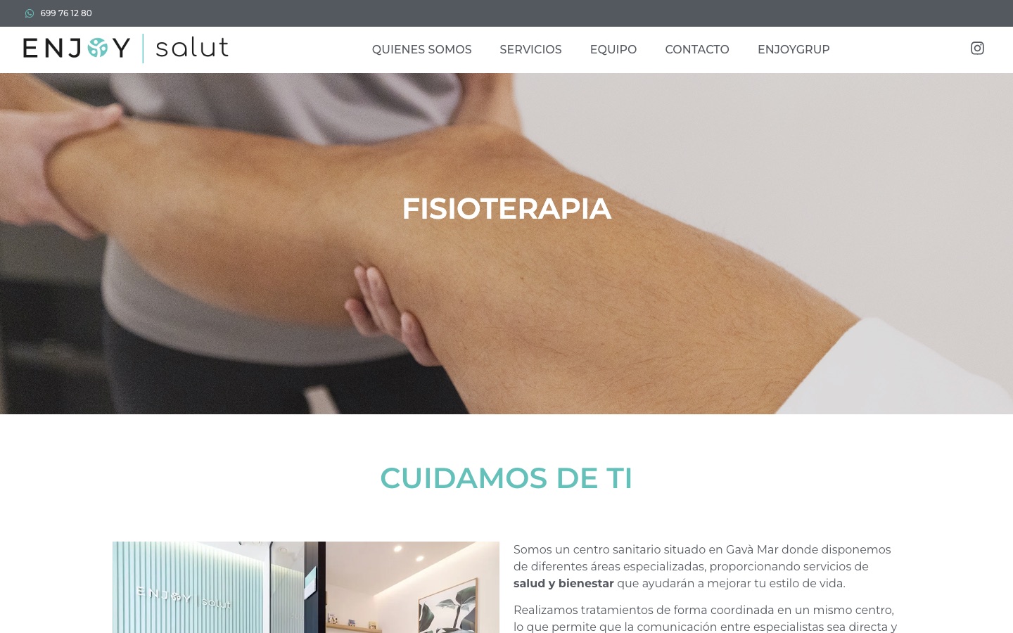 Captura de la página de inicio de Enjoysalut